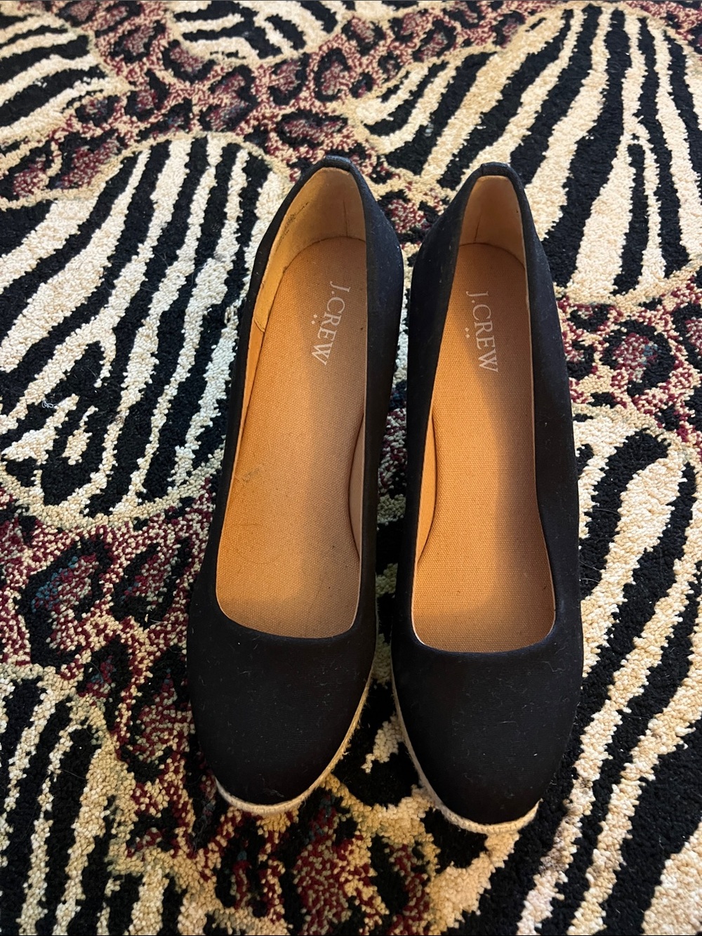 New J. Crew Black Seville Espadrille Canvas Jute Wedges